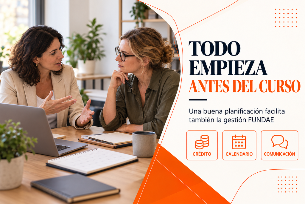 Asesora y responsable de empresa planifican participantes y fechas de un curso bonificado
